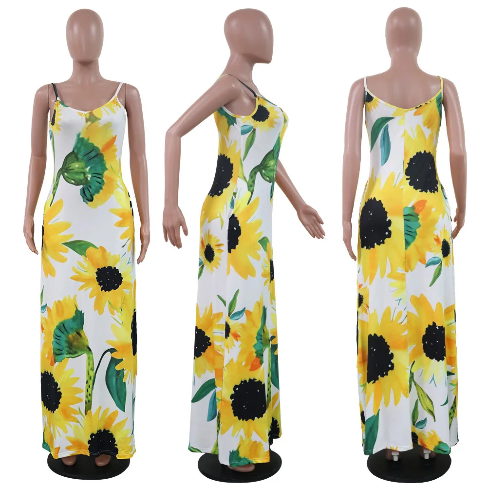 Women's Fashion Summer Flower Printed Spaghetti Strap Loose Maxi Dress with Pocket
Women's Fashion Summer Flower Printed Spaghetti Strap Loose Maxi Dress with Pocket