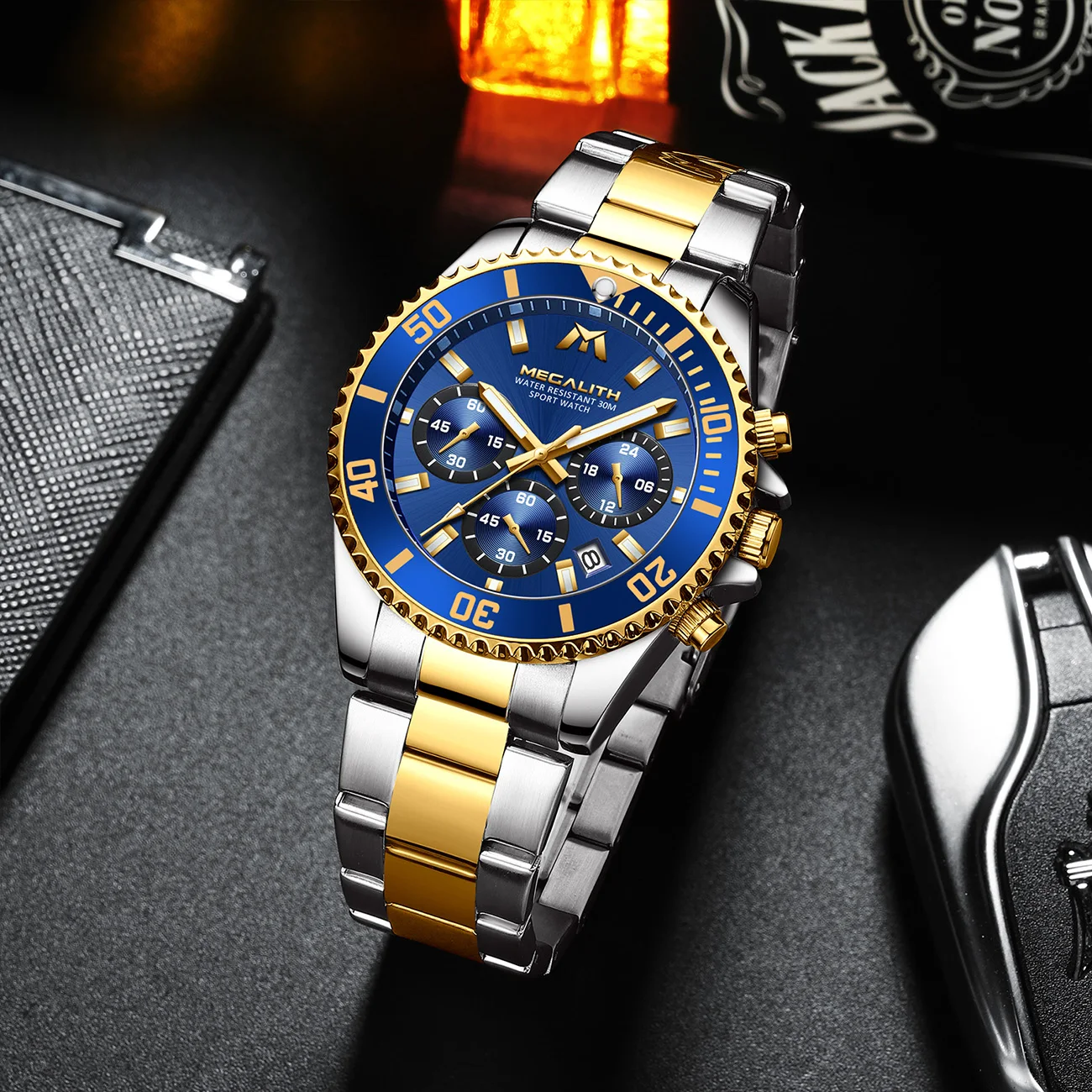 MEGALITH роскошные мужские спортивные часы с хронографом водонепроницаемые