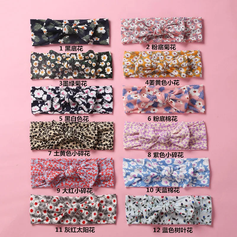 

20 Pcs/Lot, New Floral Prints Baby Girls Bow Headbands Infant Toddler Cotton Headband Knotbow Hairbands for Small Girls Headwear