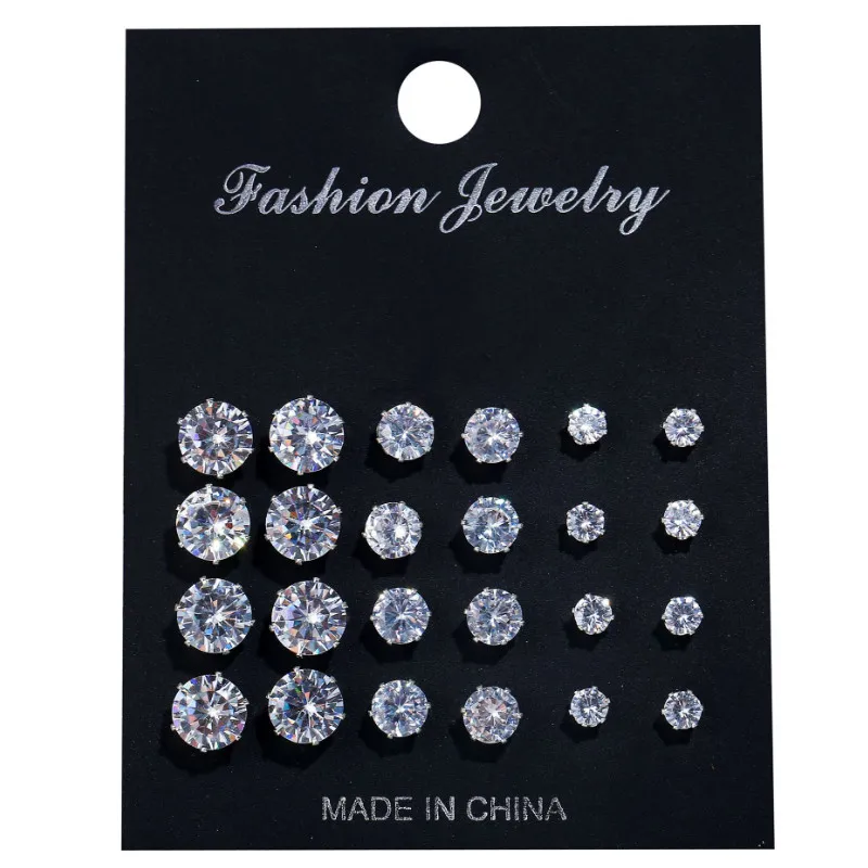 Simple Creative Round Crystal Zircon Stud Earrings 12 Pairs Set Jewelry Accessories
Simple Creative Round Crystal Zircon Stud Earrings 12 Pairs Set Jewelry Accessories
