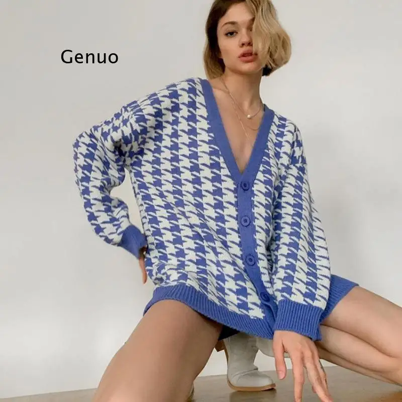 Genuo New Casual V-Neck Women Button Coat Houndstooth Cardigan Long Sleeve Sweater Autumn Winter Knitted Loose Oversized Jumper
Genuo New Casual V-Neck Women Button Coat Houndstooth Cardigan Long Sleeve Sweater Autumn Winter Knitted Loose Oversized Jumper