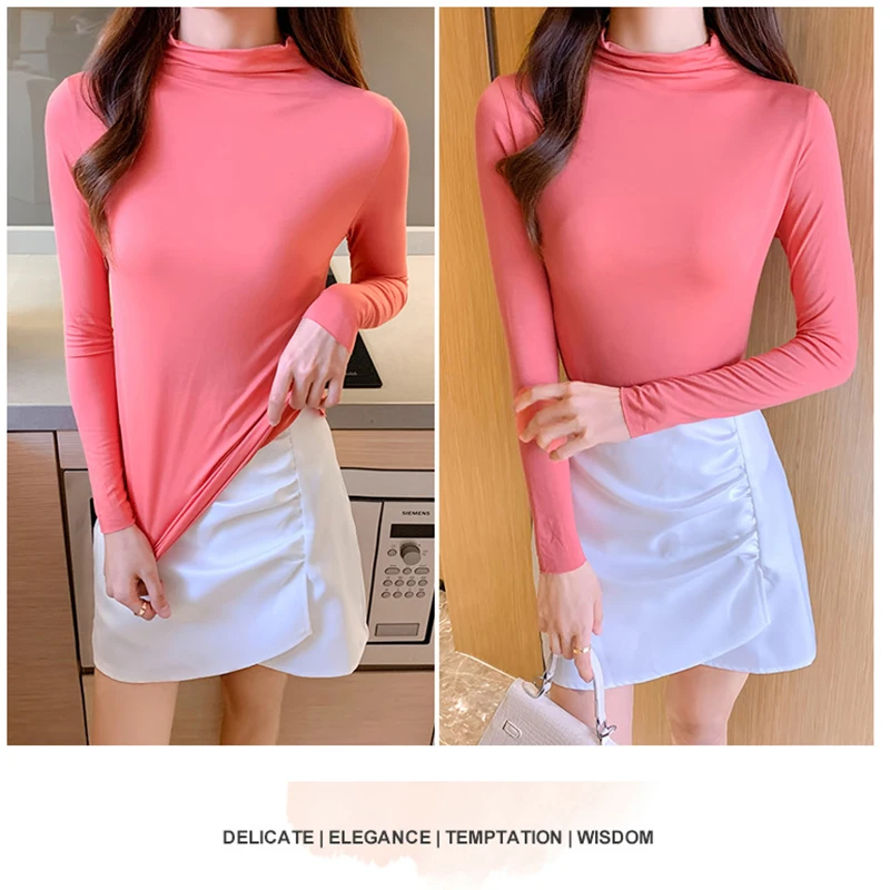 Women Long Sleeve Slim Fit T-shirt Solid Color High Neck Bottoming Tops Pullover Basic Daily Clothing Fashion Casual Turtleneck
Women Long Sleeve Slim Fit T-shirt Solid Color High Neck Bottoming Tops Pullover Basic Daily Clothing Fashion Casual Turtleneck