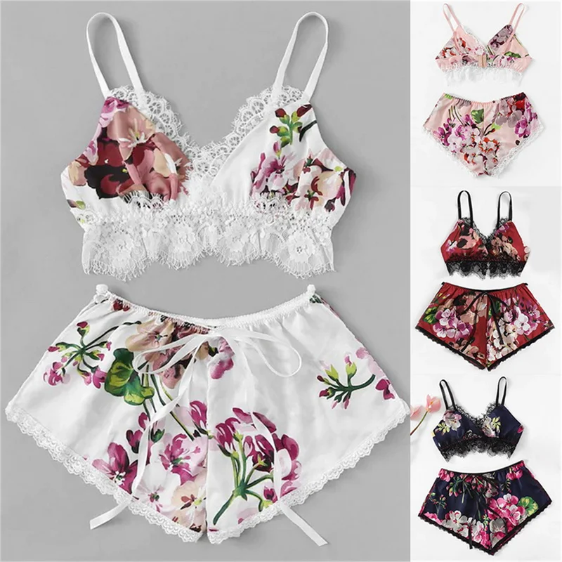 Pyjama Sets Femme Women V-Neck Silk Lace Satin Floral Camisole Pajamas Sexy Lingerie Sleepwear Shorts Set
Pyjama Sets Femme Women V-Neck Silk Lace Satin Floral Camisole Pajamas Sexy Lingerie Sleepwear Shorts Set