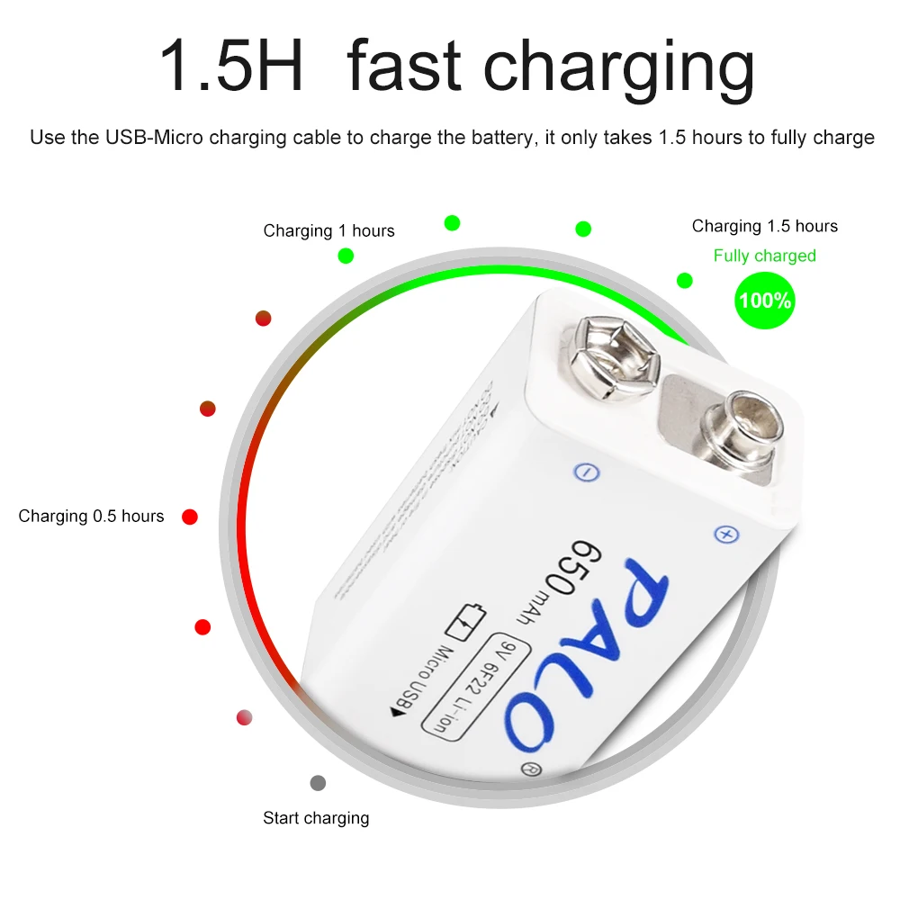 PALO 9V 650 мА/ч Перезаряжаемые Батарея 6F22 Micro USB 9 для литий ионной батареи игрушка