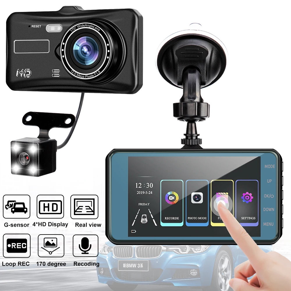 

Car Video Recorder Dash Cam Dual Lens HD 1080P Auto Digital 4'' IPS Touch Screen DVR Camera G-Sensor WDR Car DVRS Dashcam Camera