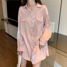Блузка женская шифоновая отражающая винтажная рубашка с длинным