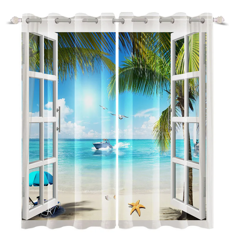 Modern Style Window Outside Scenery Curtains Blue Ocean Coconut Tree Blackout Drapes Treatment Curtains
Modern Style Window Outside Scenery Curtains Blue Ocean Coconut Tree Blackout Drapes Treatment Curtains