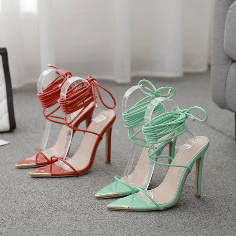 Summer Fresh Green Metal Pointed Toe Lace Up Women Sandals Cross Strap Lady's Sexy High Heeled Shoes Gladiators
Summer Fresh Green Metal Pointed Toe Lace Up Women Sandals Cross Strap Lady's Sexy High Heeled Shoes Gladiators