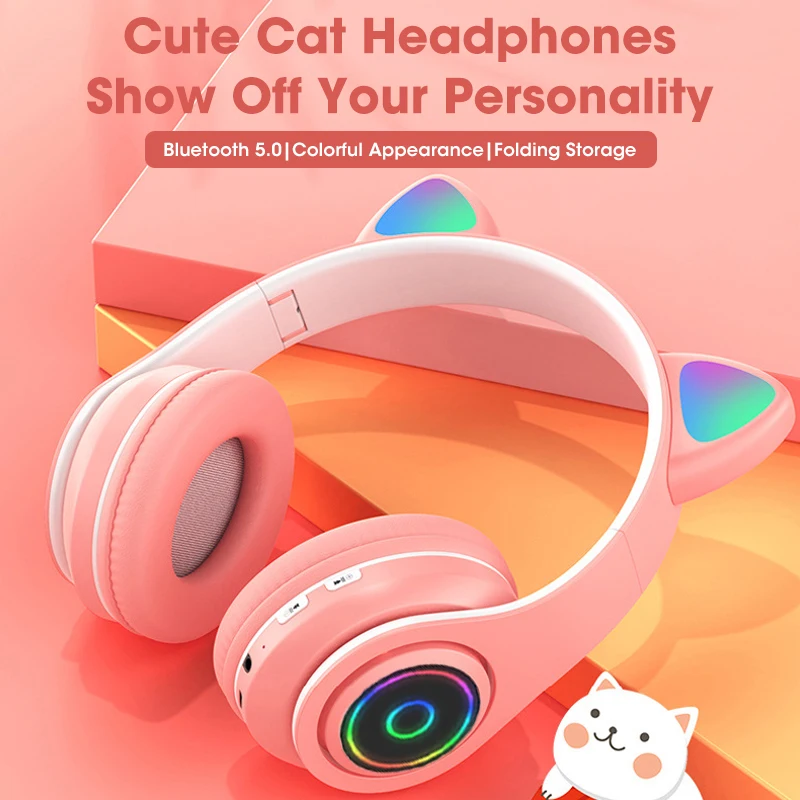 Bluetooth-наушники со светодиодными кошачьими ушками с функцией шумоподавления |
