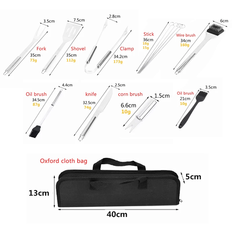 BBQ Tools Set Stainless Steel spatula fork tongs knife brush skewers Barbecue Grilling Utensil Outdoor Portable Cooking Tool Set
BBQ Tools Set Stainless Steel spatula fork tongs knife brush skewers Barbecue Grilling Utensil Outdoor Portable Cooking Tool Set