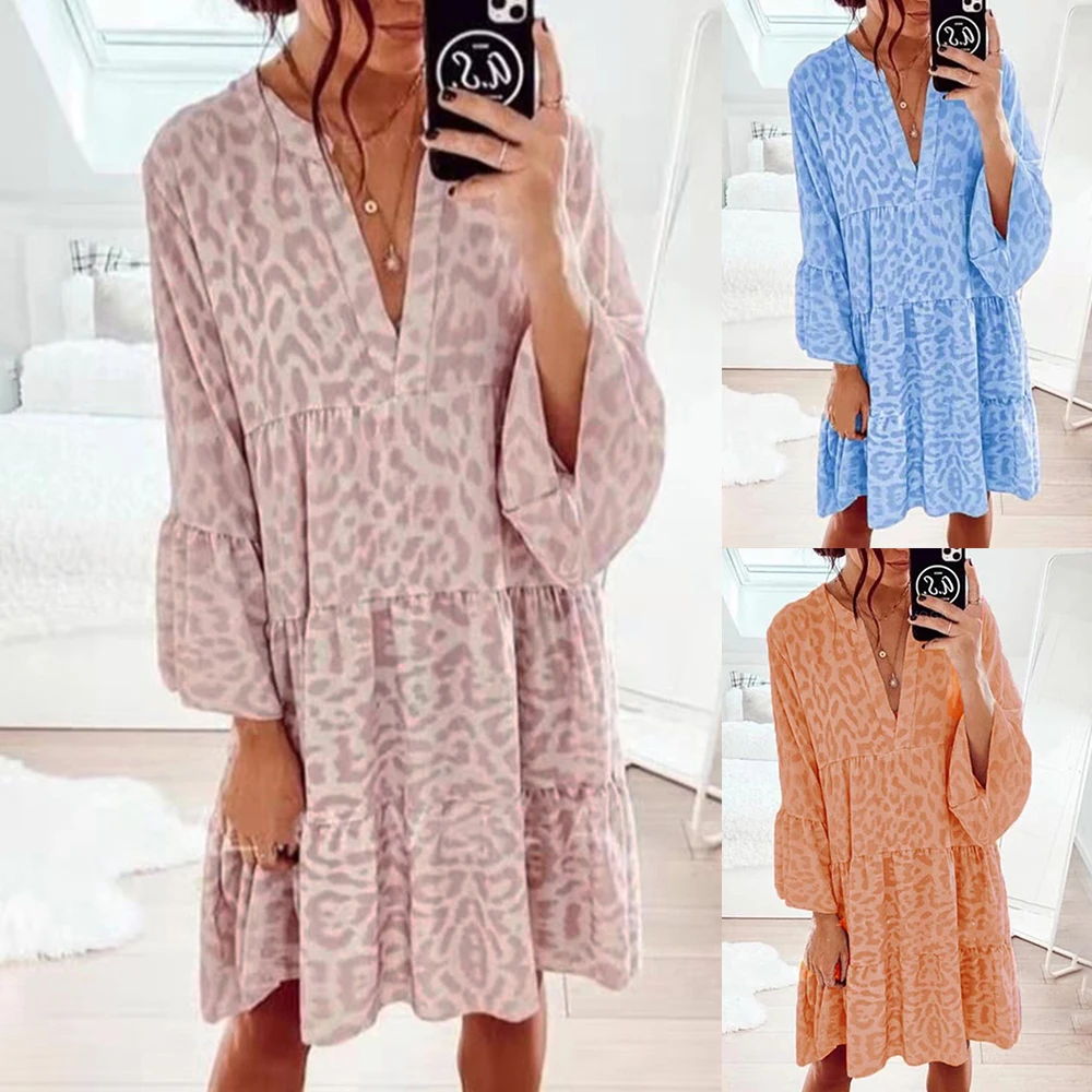 Straight Loose Women Ruffle Autumn Dress Casual 3/4 Sleeve Deep V Neck Ladies Midi Dress Sundress 3 Color Female Dress
Straight Loose Women Ruffle Autumn Dress Casual 3/4 Sleeve Deep V Neck Ladies Midi Dress Sundress 3 Color Female Dress