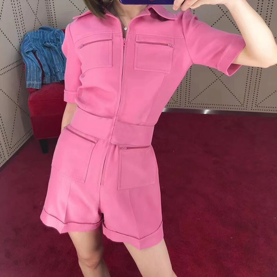 2020 Spring New Women'S Short Sleeve Fashion Multi-Pocket Design Was Thin Belt Jumpsuit Pink Green Bodycon Club Party Jumpsuit
2020 Spring New Women'S Short Sleeve Fashion Multi-Pocket Design Was Thin Belt Jumpsuit Pink Green Bodycon Club Party Jumpsuit
