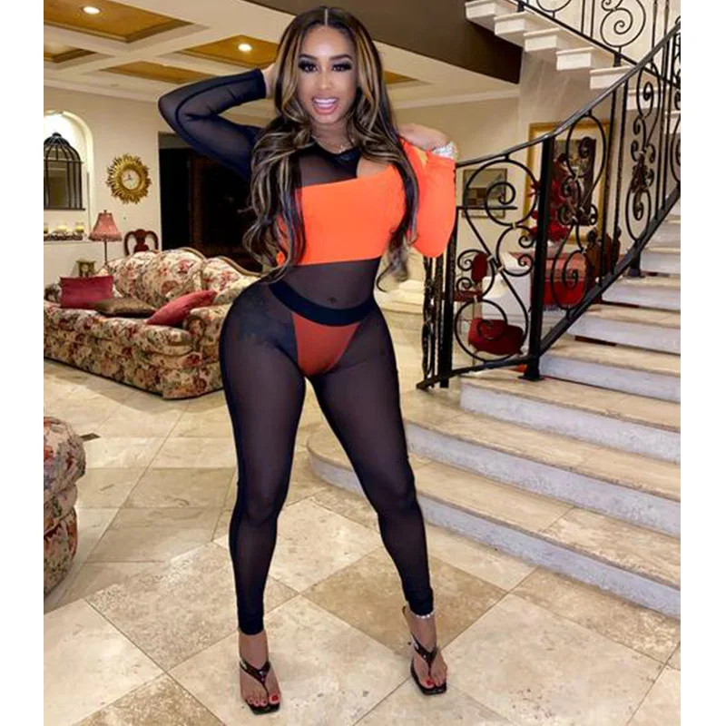 Female Orange Black Patchwork Skinny Long Jumpsuit Night Club Sexy Women O Neck See-through Bodycon Rompers Femme Catsuit
Female Orange Black Patchwork Skinny Long Jumpsuit Night Club Sexy Women O Neck See-through Bodycon Rompers Femme Catsuit