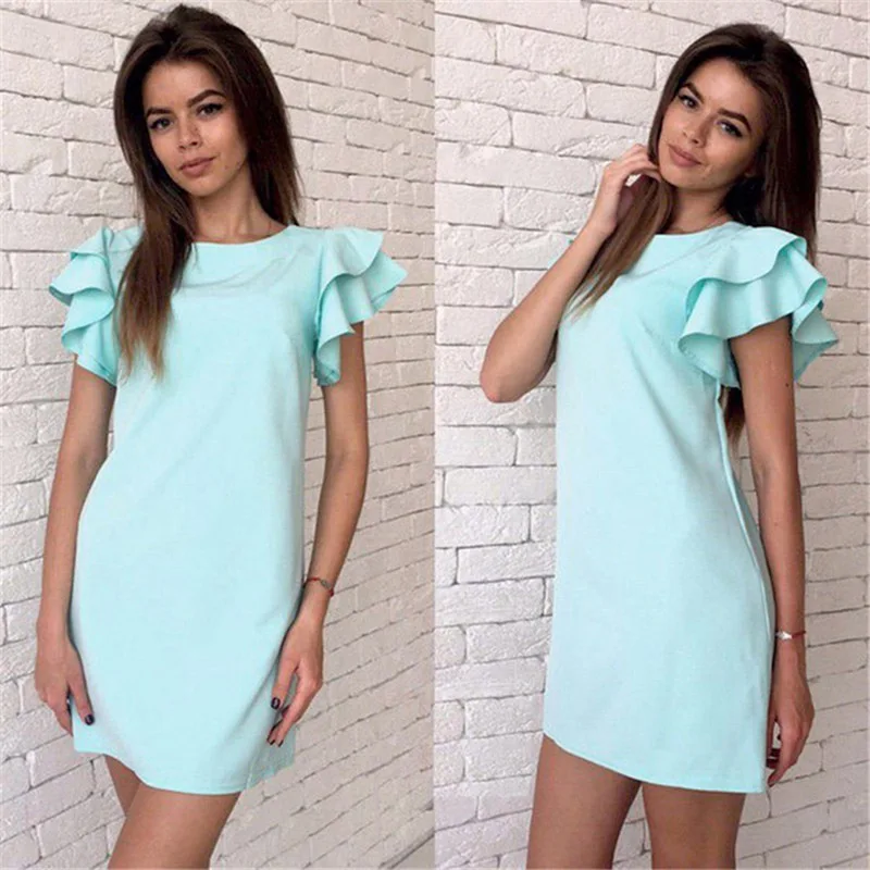 Fashion Ruffles Dress Women's Summer Dress Lotus Sleeve O Neck Solid Striaght Mini Dress Female Dress Vestidos Women Clothing
Fashion Ruffles Dress Women's Summer Dress Lotus Sleeve O Neck Solid Striaght Mini Dress Female Dress Vestidos Women Clothing