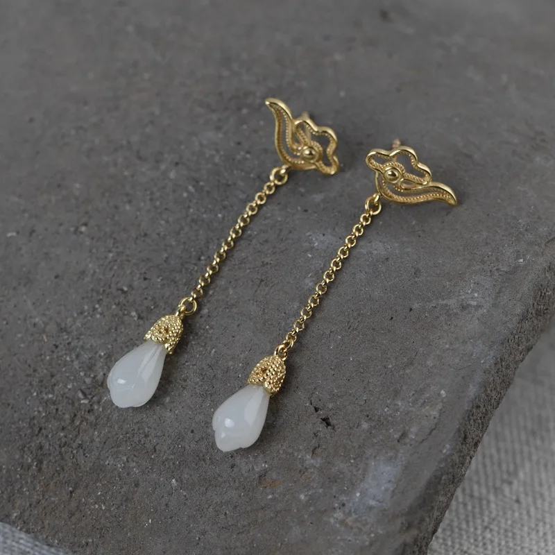 FNJ Flower Jade Earrings 925 Silver Original Pure S925 Sterling Silver Stud Earring for Women Jewelry Gold-color
FNJ Flower Jade Earrings 925 Silver Original Pure S925 Sterling Silver Stud Earring for Women Jewelry Gold-color