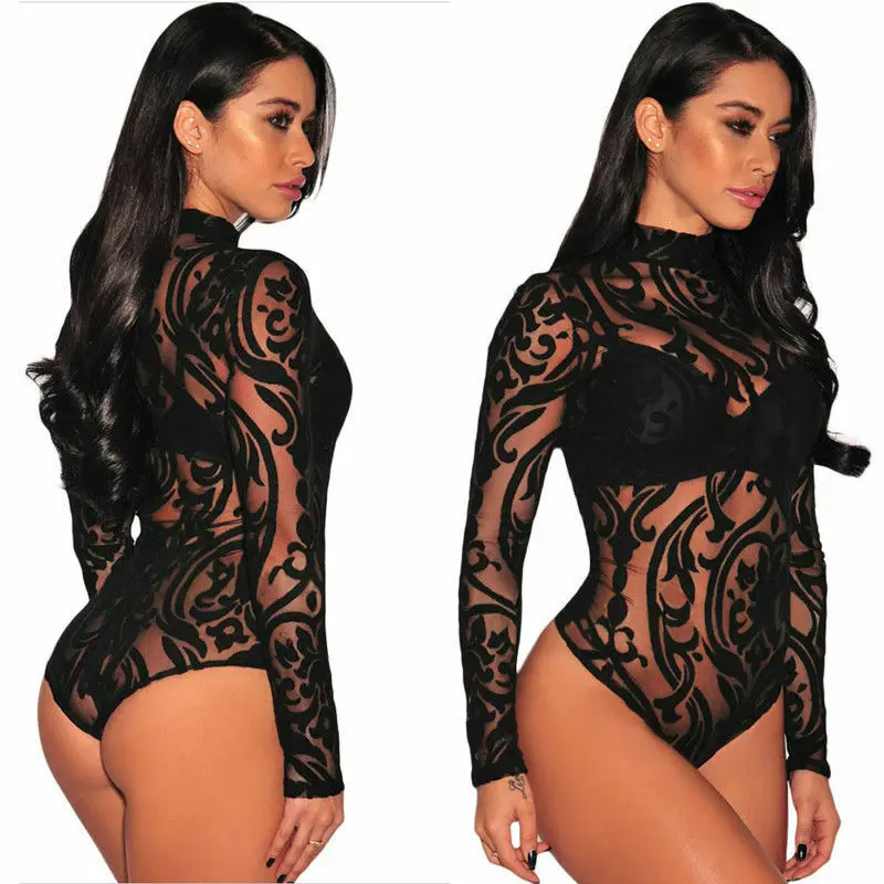 Black Mesh Sheer Sexy Bodysuits Women Romper Long Sleeve Leotard Tops Lace Skinny Bodycon Jumpsuit Turtleneck Rompers
Black Mesh Sheer Sexy Bodysuits Women Romper Long Sleeve Leotard Tops Lace Skinny Bodycon Jumpsuit Turtleneck Rompers