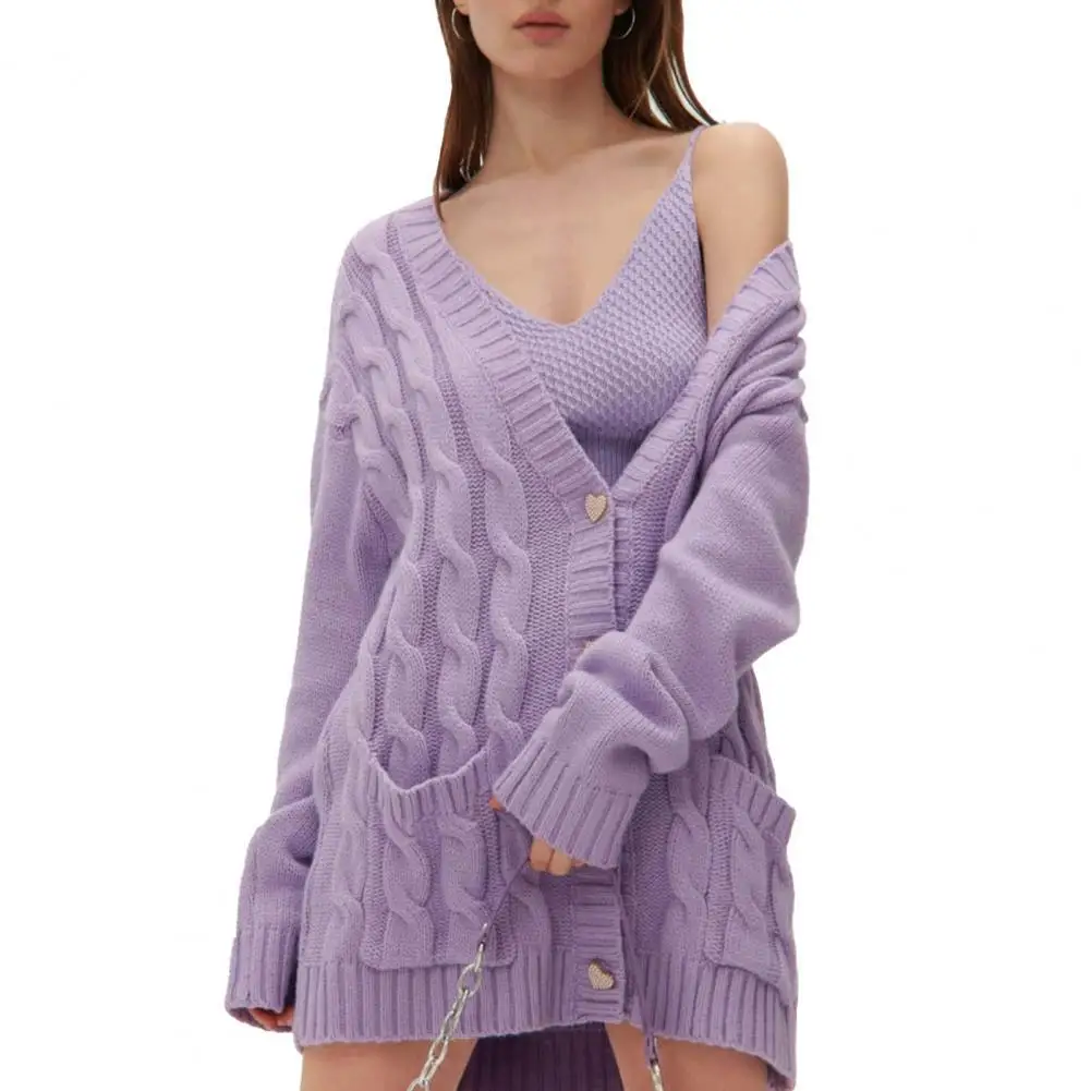 Ele-choices Women Cardigan Twist Pattern Single Breasted Autumn Winter Sweater Loose Solid Color V Neck Coat for Daily&Work
Ele-choices Women Cardigan Twist Pattern Single Breasted Autumn Winter Sweater Loose Solid Color V Neck Coat for Daily&Work