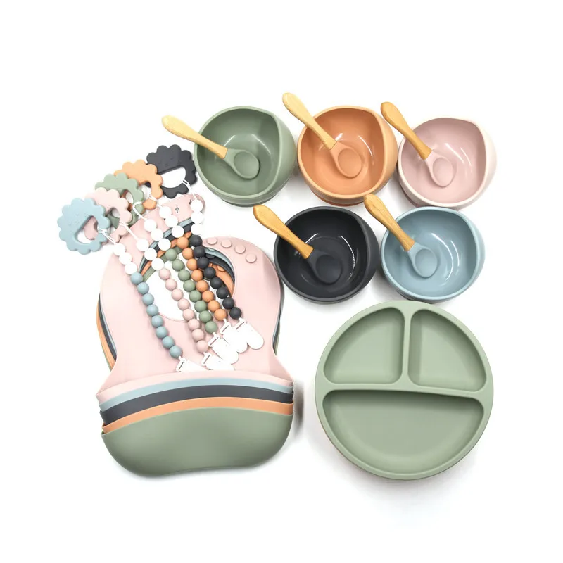 Children's Tableware Silicone Food Plates Spoon Teether Set Safe Waterproof Bib Baby Sucker Bowl BPA Free Feeding Accessories
Children's Tableware Silicone Food Plates Spoon Teether Set Safe Waterproof Bib Baby Sucker Bowl BPA Free Feeding Accessories