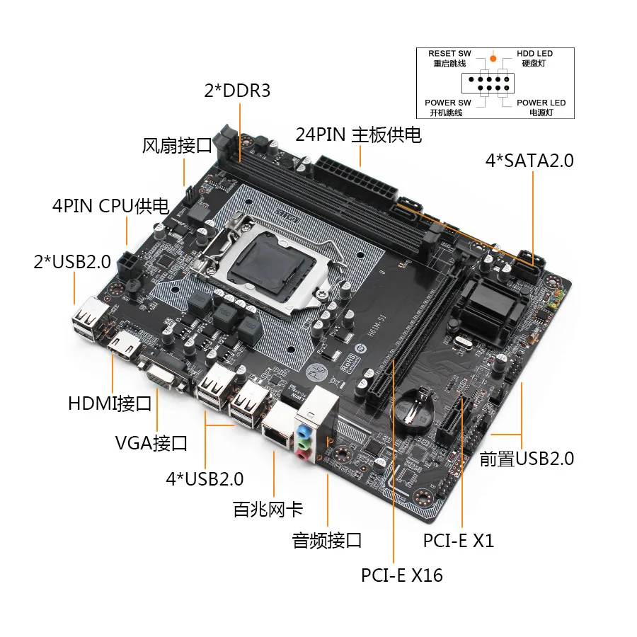 H61 Motherboard M-ATX For Intel LGA 1155 Support i3 i5 i7 DDR3 1333/1600MHz 16GB SATA2.0 USB2.0 VGA HDMI-Compatible
H61 Motherboard M-ATX For Intel LGA 1155 Support i3 i5 i7 DDR3 1333/1600MHz 16GB SATA2.0 USB2.0 VGA HDMI-Compatible