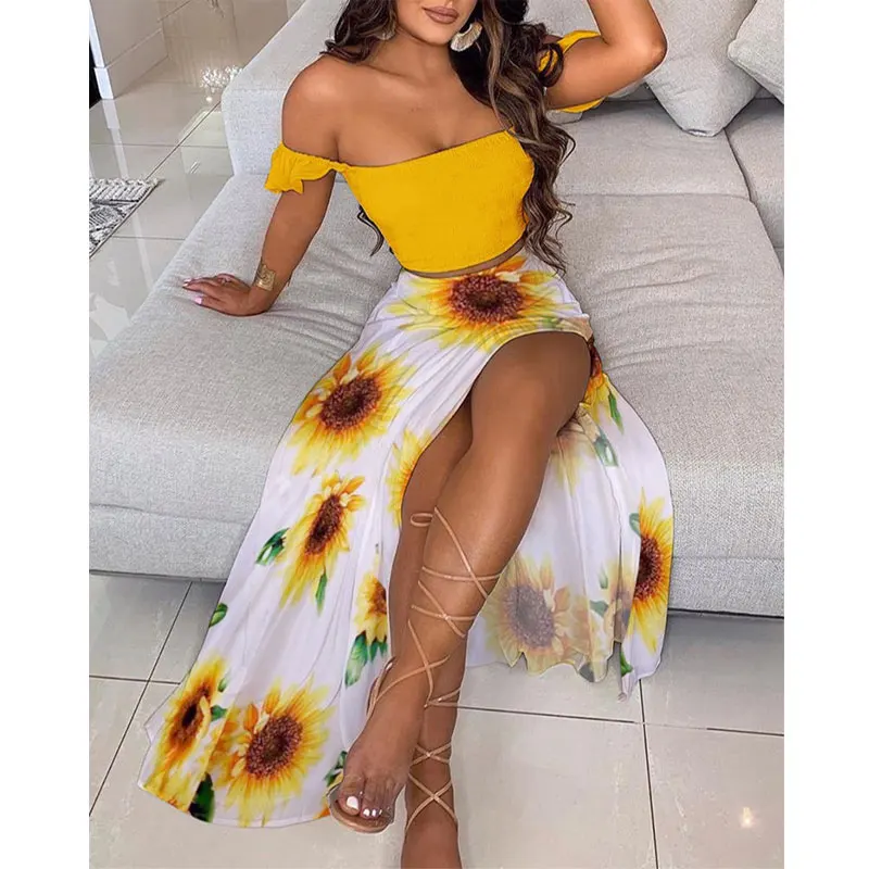 Sexy Women 2021 Floral Two Piece Summer Casual Dresses Set Outfits Short Sleeve Crop Tops + Split Long Dresses Female Clothing
Sexy Women 2021 Floral Two Piece Summer Casual Dresses Set Outfits Short Sleeve Crop Tops + Split Long Dresses Female Clothing