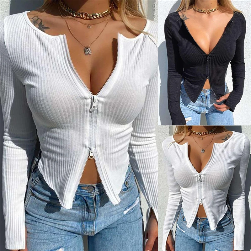 Sexy Deep V Neck Solid Women Blouse Shirts Elegant Rib Knitted Long Sleeve Tops Pullover Autumn Lady Hollow Out Slim Zip Blouses
Sexy Deep V Neck Solid Women Blouse Shirts Elegant Rib Knitted Long Sleeve Tops Pullover Autumn Lady Hollow Out Slim Zip Blouses
