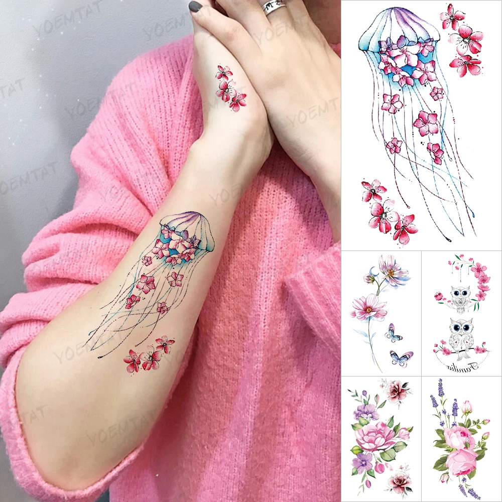 Watercolor Tattoo Jellyfish Owl Butterfly Animal Peach Blossom Rose Peony Lavender Plant Temporary Tatto Sticker Body Art Women
Watercolor Tattoo Jellyfish Owl Butterfly Animal Peach Blossom Rose Peony Lavender Plant Temporary Tatto Sticker Body Art Women