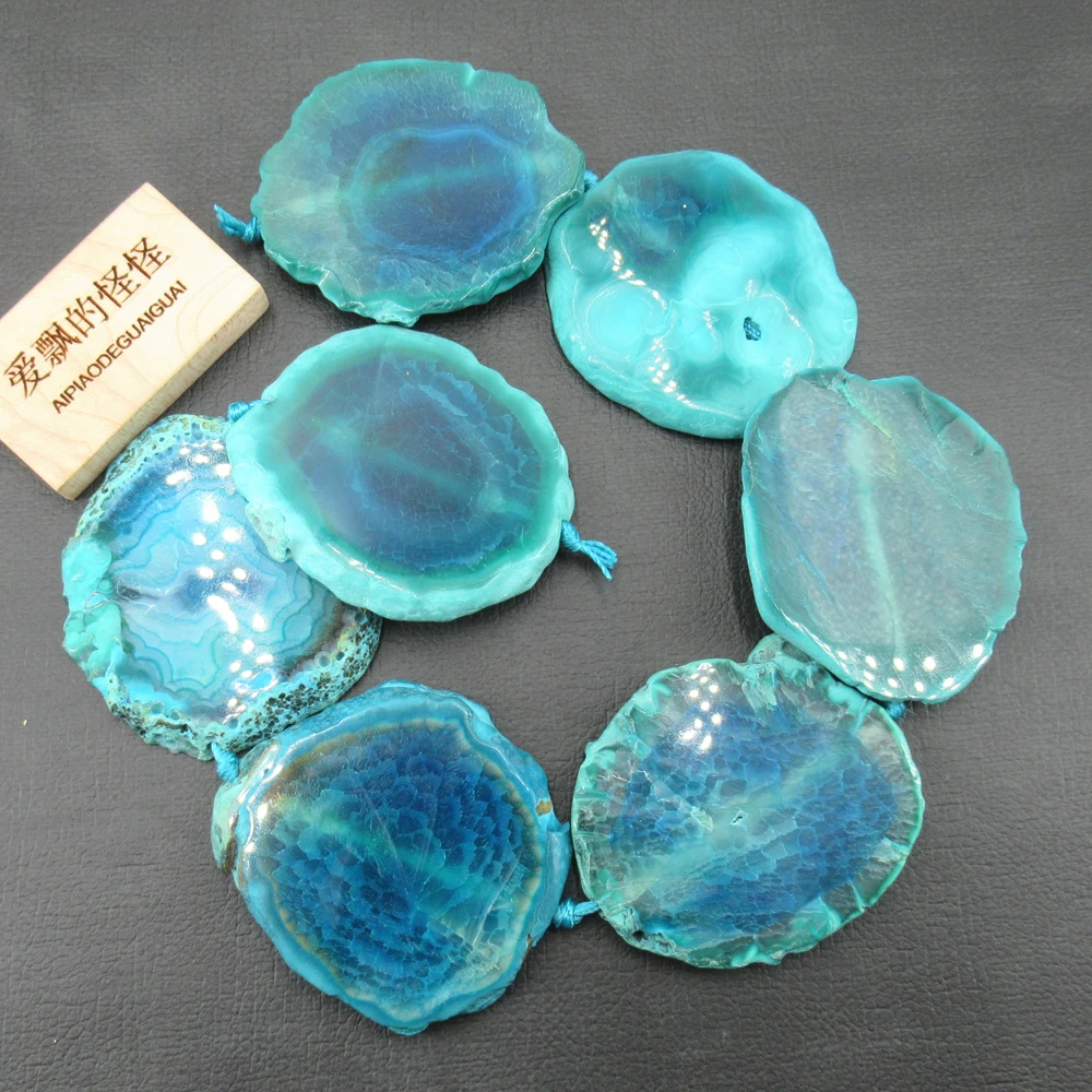 

APDGG 17" 50x55mm-52x58mm Blue Crystal Rough Agate Geode Druzy Freeform Slab Nugget Gems Stone Loose Beads Jewelry DIY