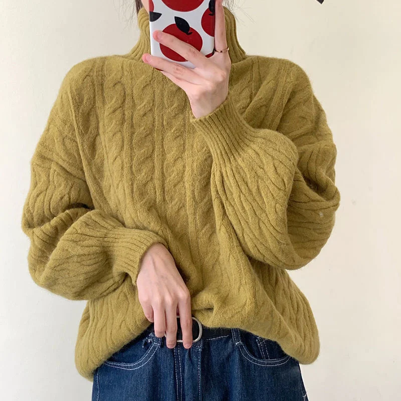 OMCHION Pullovers Women Solid Colorful Turtleneck Lantern Sleeve Korean Style Sweater Warm Soft Slim Loose Casual Winter Jumper 
OMCHION Pullovers Women Solid Colorful Turtleneck Lantern Sleeve Korean Style Sweater Warm Soft Slim Loose Casual Winter Jumper