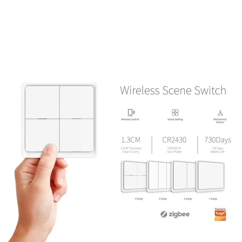 New Control Via App Tuya Smart ZigBee Wireless Free Sticker 4-way Panel Scene Button Switch Dual Control Smart Home Switch
New Control Via App Tuya Smart ZigBee Wireless Free Sticker 4-way Panel Scene Button Switch Dual Control Smart Home Switch