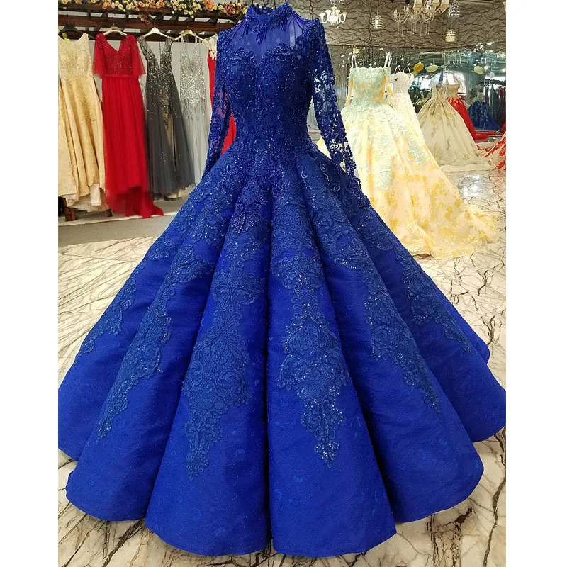 Royal Blue Lace Appliques Long Sleeves Evening Dress High Neck Women Floor Length Ball Gown robe de soiree
Royal Blue Lace Appliques Long Sleeves Evening Dress High Neck Women Floor Length Ball Gown robe de soiree