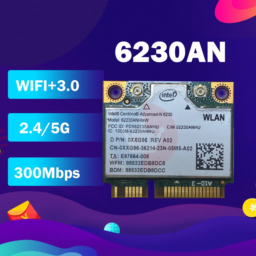 Для Intel Centrino Advanced-N 6230 6230AN 6230ANHMW 300 Мбит/с PCI-E Bluetooth 62230ANHMW беспроводная карта |