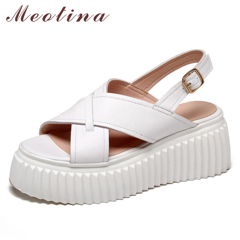 Meotina Women Shoes Genuine Leather Sandals Flat Platform Buckle Sandals Round Toe Cow Leather Ladies Footwear Summer Sliver 40
Meotina Women Shoes Genuine Leather Sandals Flat Platform Buckle Sandals Round Toe Cow Leather Ladies Footwear Summer Sliver 40