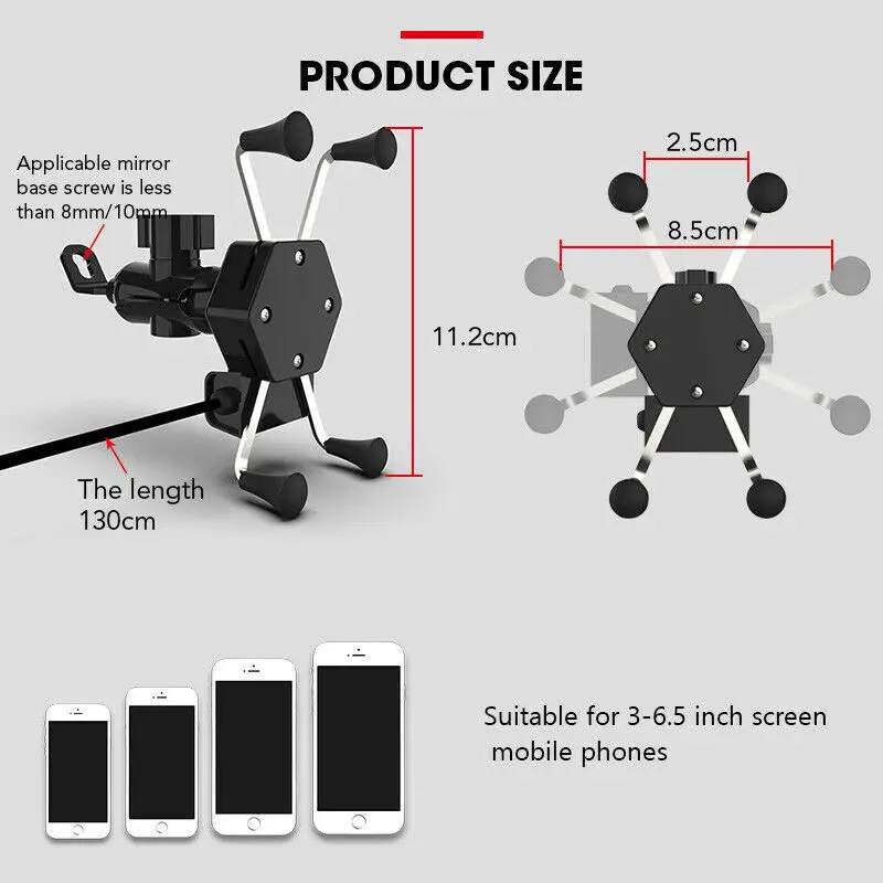 Universal Motorcycle Bike Cell Phone Mount Holder W/USB Charger Rearview Mirror Smartphone Holder Ball Mount for RAM Accessories
Universal Motorcycle Bike Cell Phone Mount Holder W/USB Charger Rearview Mirror Smartphone Holder Ball Mount for RAM Accessories