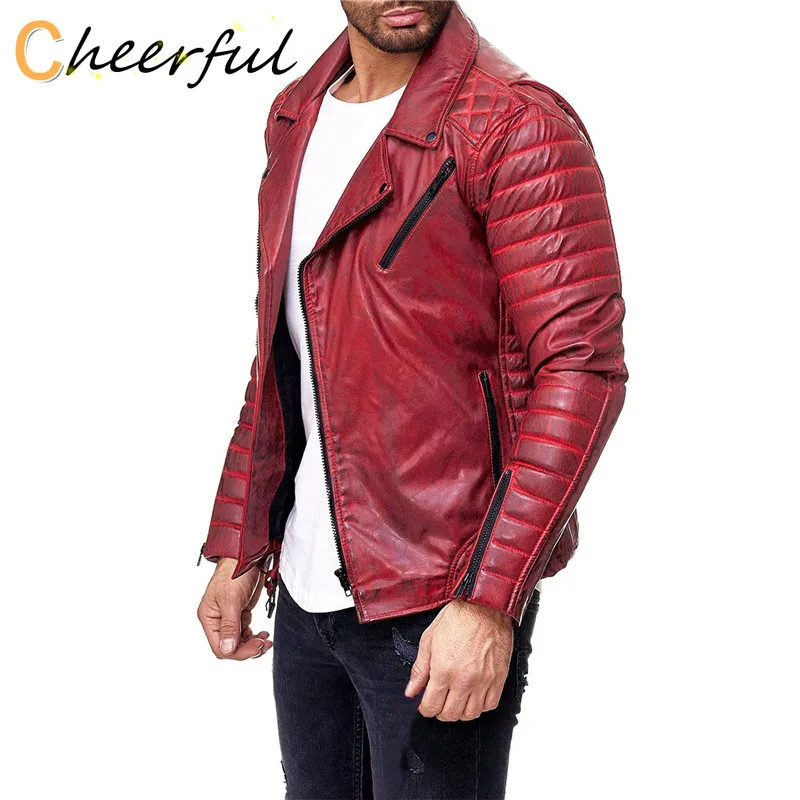 2021 Motorcycle Leather Jackets Mens Slim Faux Leather Zipper Men Red Windproof Jackets Coats
2021 Motorcycle Leather Jackets Mens Slim Faux Leather Zipper Men Red Windproof Jackets Coats