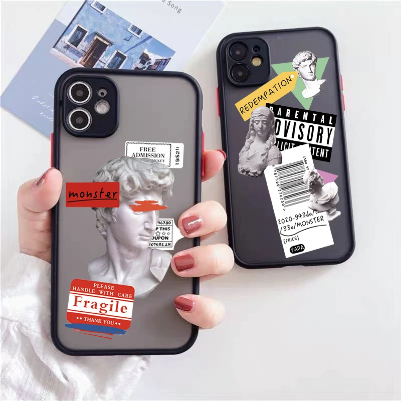JAMULAR Fashion Art Label David Statue Phone Case For iPhone 13 12 11 Pro XS MAX XR 7 SE X 8 6Plus Clear Hard Cover Matte Fundas | Мобильные