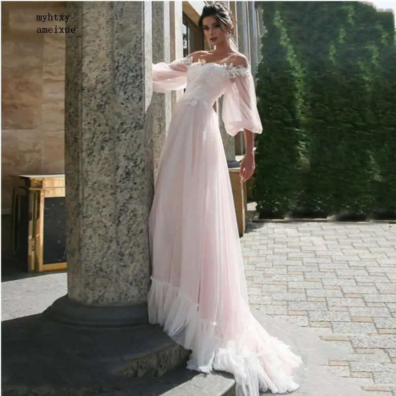 Sexy Pink Boho Wedding Dress 2021 A Line Lace Appliques Puff Sleeves Bridal Dress Tulle Point Plus Size Vestido De Noiva
Sexy Pink Boho Wedding Dress 2021 A Line Lace Appliques Puff Sleeves Bridal Dress Tulle Point Plus Size Vestido De Noiva