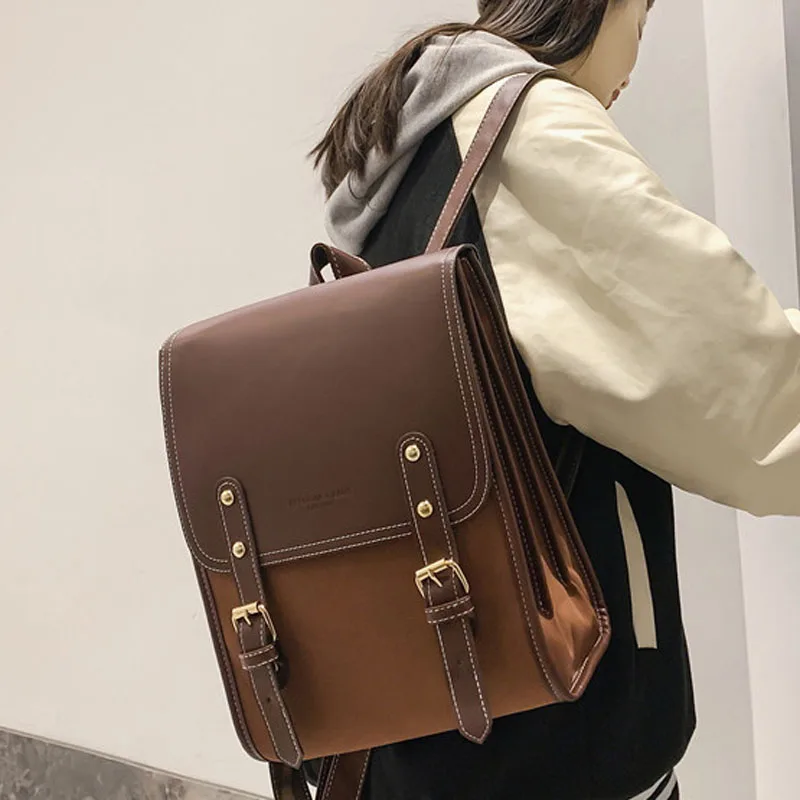 Модный женский рюкзак в стиле ретро из искусственной кожи большой школьный сумки