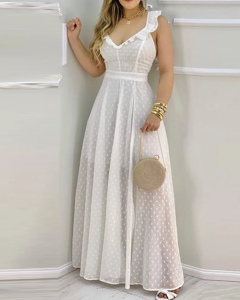 2021 Summer Dress Ruffled Hem Open Back Split Dress White Sleeveless Elegant Casual Lace Sexy Vacation Solid Color Long Dress
2021 Summer Dress Ruffled Hem Open Back Split Dress White Sleeveless Elegant Casual Lace Sexy Vacation Solid Color Long Dress
