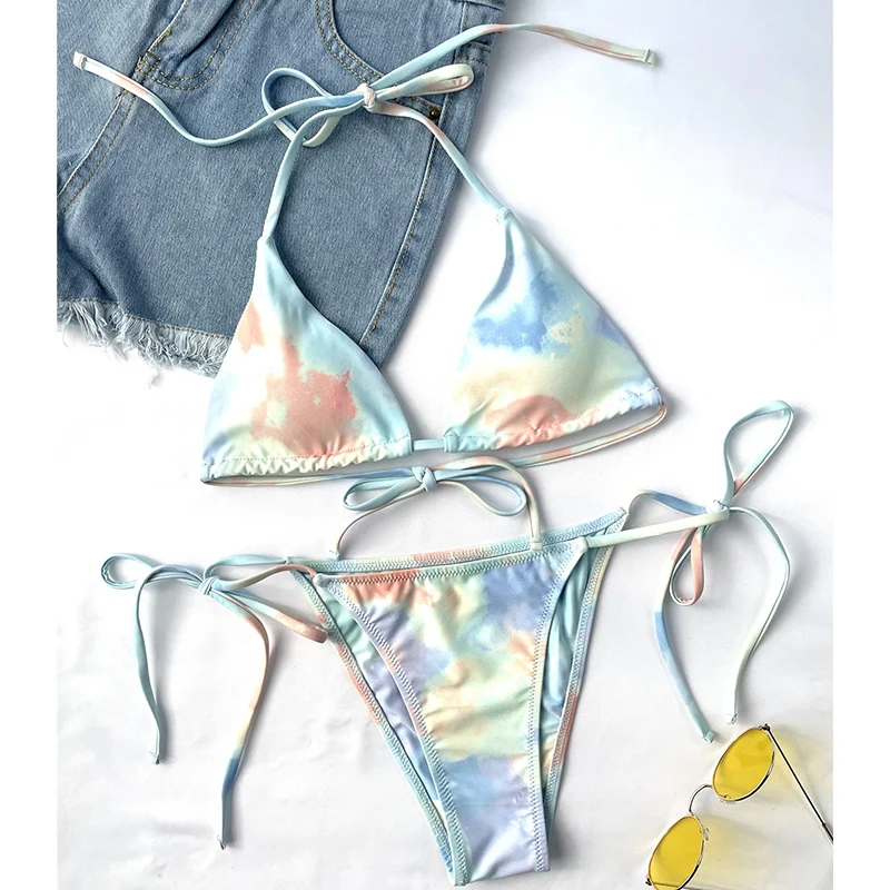 Tie Dye Brazilian Triangle Push Up Thong Bikinis Halter Swimwear Women Beachwear String Bandage Swimsuit 3 Piece Biqiuni
Tie Dye Brazilian Triangle Push Up Thong Bikinis Halter Swimwear Women Beachwear String Bandage Swimsuit 3 Piece Biqiuni