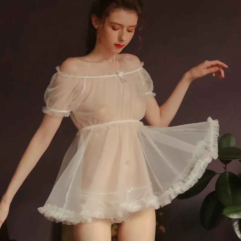 

Sexy Pajamas Women's Summer Thin Transparent Tops Gauze Attractive Home Clothes Temptation Women Pajamas Set