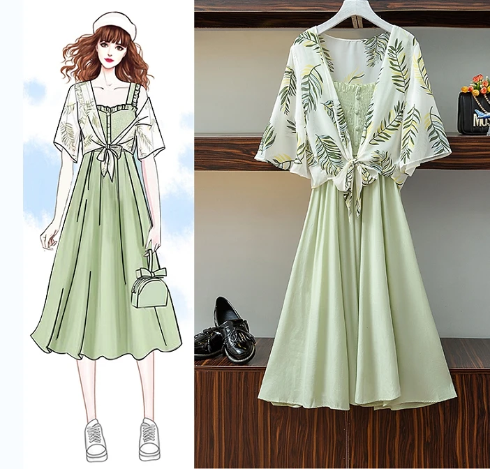 Fat Sister Big Size Women's Summer New Chiffon Sunscreen Suspended Dress Two-piece Set
Fat Sister Big Size Women's Summer New Chiffon Sunscreen Suspended Dress Two-piece Set