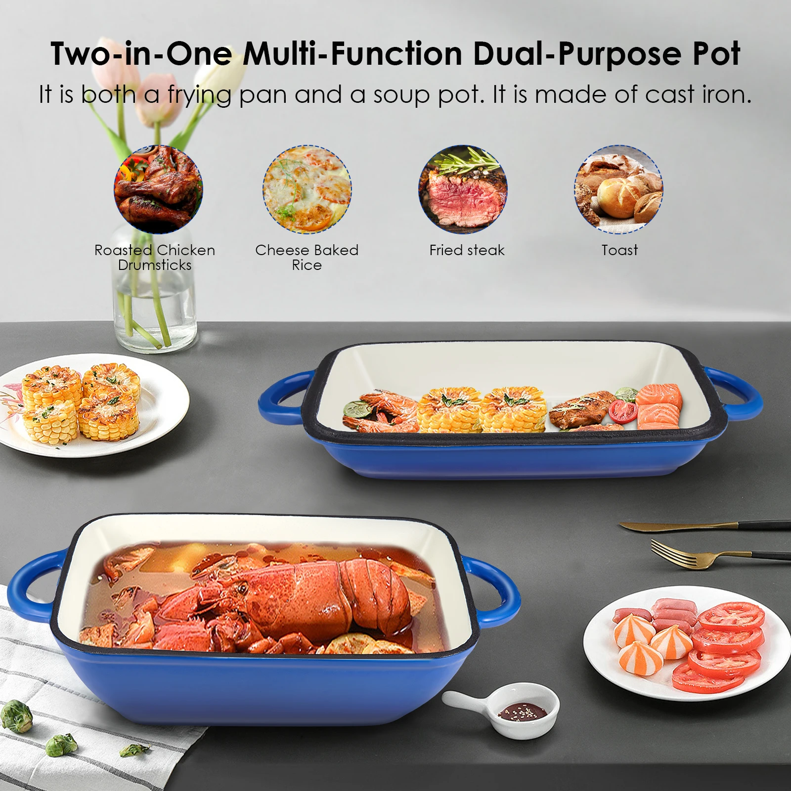 2 In 1 Cast Iron Frying Pan Dual Purpose Uncoated Non-stick Kitchen Cookware Suitable For Oven Enamel Pan Enamel Pot
2 In 1 Cast Iron Frying Pan Dual Purpose Uncoated Non-stick Kitchen Cookware Suitable For Oven Enamel Pan Enamel Pot