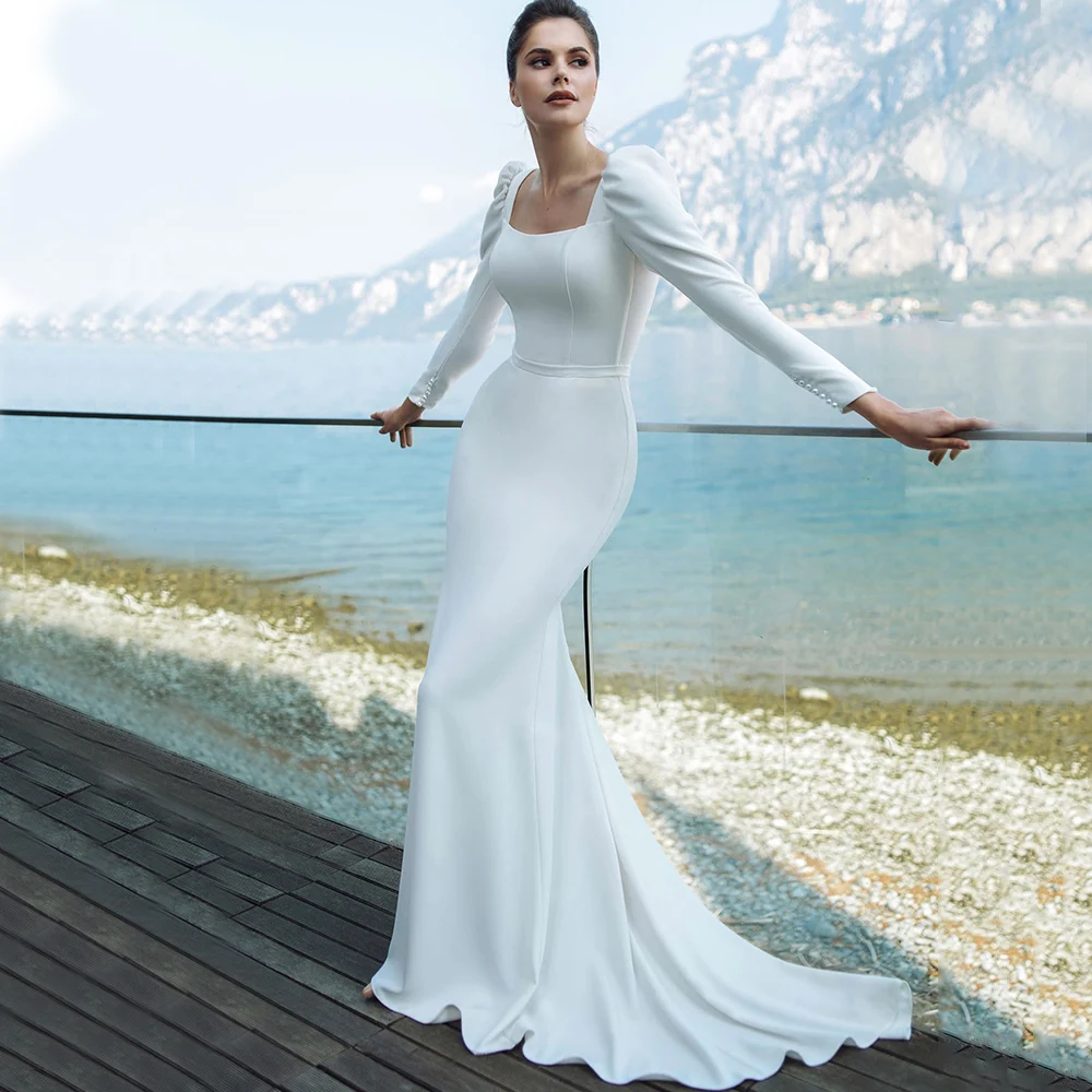 Modest Mermaid Square Collar Wedding Dresses 2021 Elegant Pleat Court Train Button Back Bridal Gowns for Women Vestidos De Novia
Modest Mermaid Square Collar Wedding Dresses 2021 Elegant Pleat Court Train Button Back Bridal Gowns for Women Vestidos De Novia