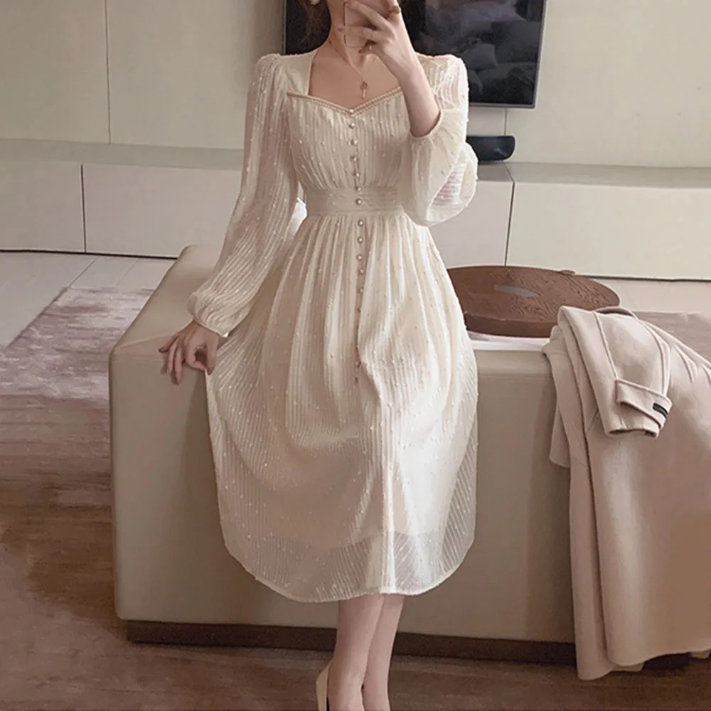 Women's French Dress 2021 New Round Neck Long Sleeve White Design Fairy Dress Bubble Long Sleeve Waist Waist Thin Chiffon Dress
Women's French Dress 2021 New Round Neck Long Sleeve White Design Fairy Dress Bubble Long Sleeve Waist Waist Thin Chiffon Dress