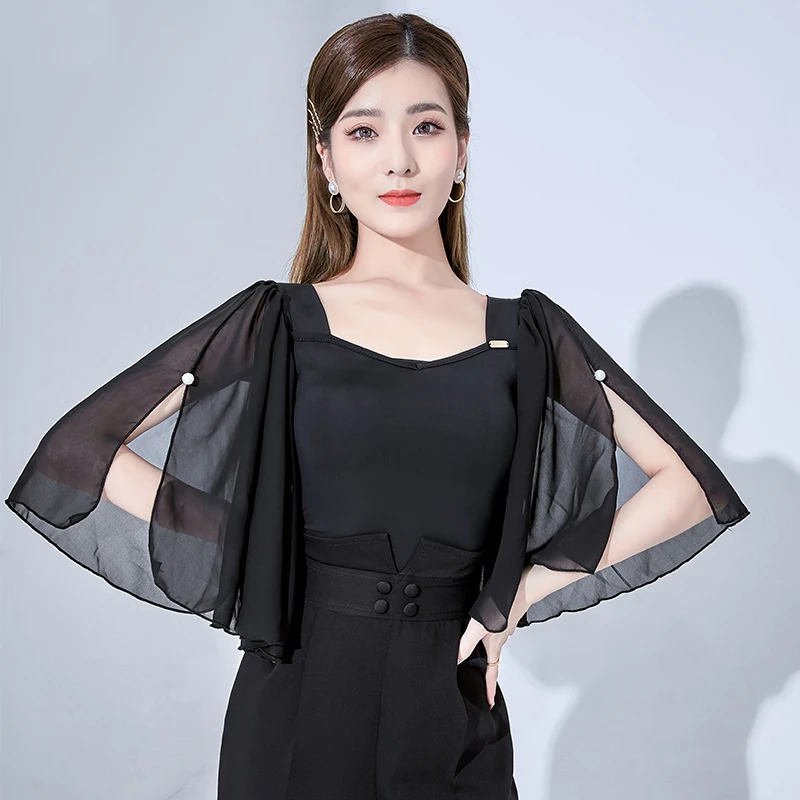 Modern Dance Shirt Female Floating Sleeves Summer Black New Latin Performance Dance Clothes Waltz Ballroom Dance Wear DQS7751
Modern Dance Shirt Female Floating Sleeves Summer Black New Latin Performance Dance Clothes Waltz Ballroom Dance Wear DQS7751