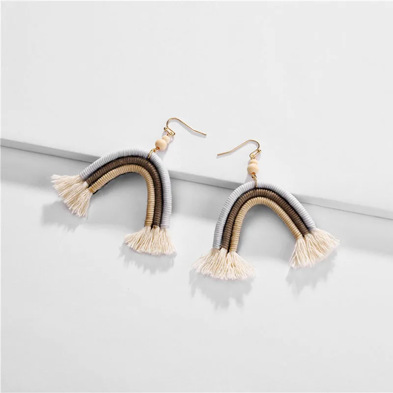 Fashion Jewelry Rainbow Design Dangle Drop Earring Handmade Cotton Thread Braided Boho Statement Earrings for Women
Fashion Jewelry Rainbow Design Dangle Drop Earring Handmade Cotton Thread Braided Boho Statement Earrings for Women