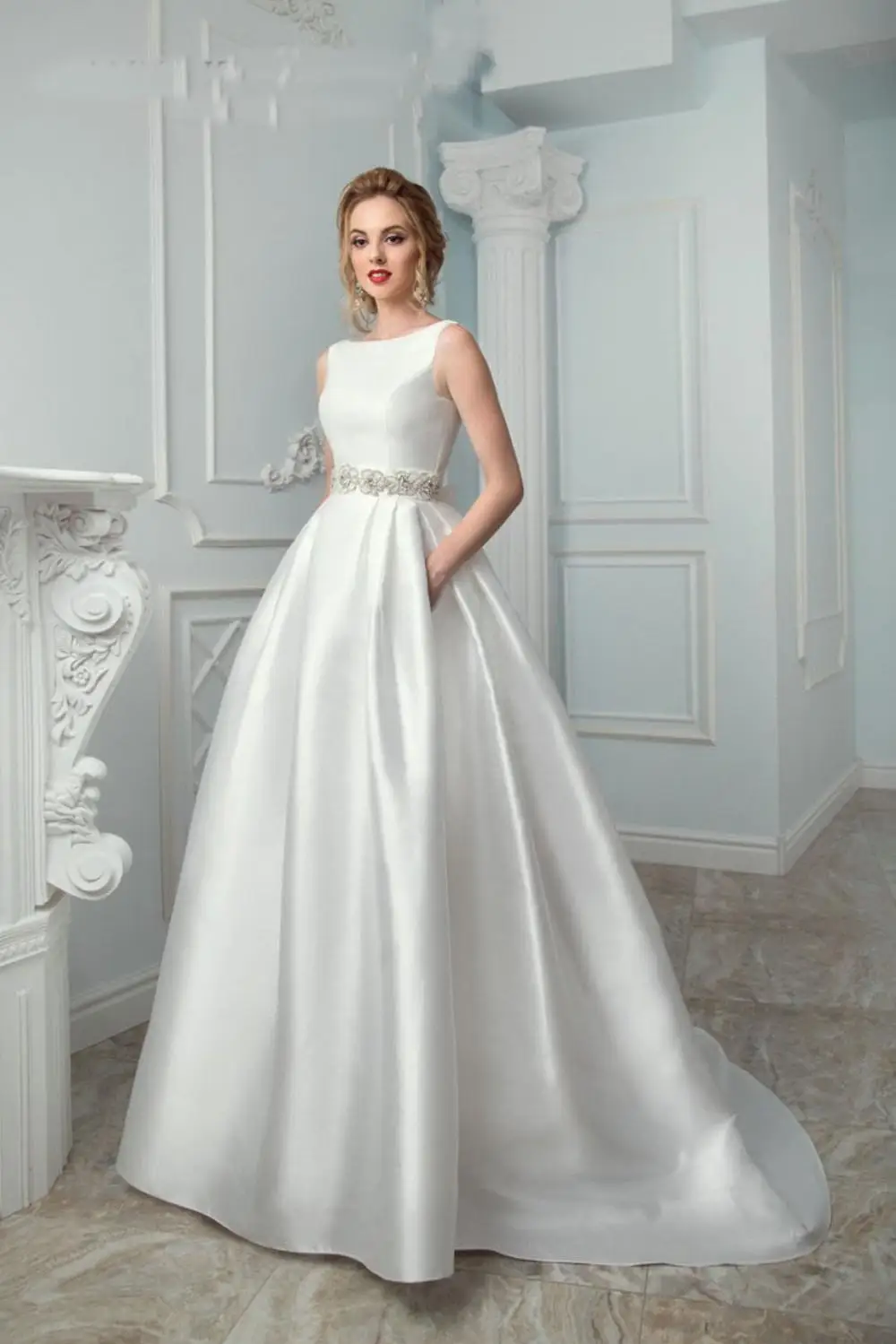 2020 Simple Elegant Satin Wedding Dress A Line Bridal Gown With Pocket Crystal Sash Women Robe Vestido De Novia Mariage
2020 Simple Elegant Satin Wedding Dress A Line Bridal Gown With Pocket Crystal Sash Women Robe Vestido De Novia Mariage