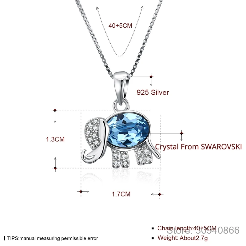 LEKANI Crystal from Swarovs Elements Elephant S925 Sterling Silver Necklace Crystals From Simple pendant clavicle chain Blue gem
LEKANI Crystal from Swarovs Elements Elephant S925 Sterling Silver Necklace Crystals From Simple pendant clavicle chain Blue gem