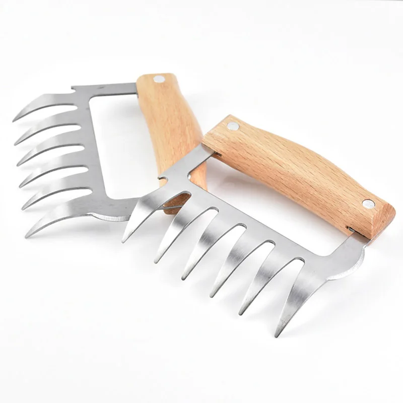 1 Pair Meat Shredder Claws Wooden Handle Stainless Steel Paws Chicken Separator BBQ Dinner Forks Barbecue Carving Food Tool ALS8 | Спорт и