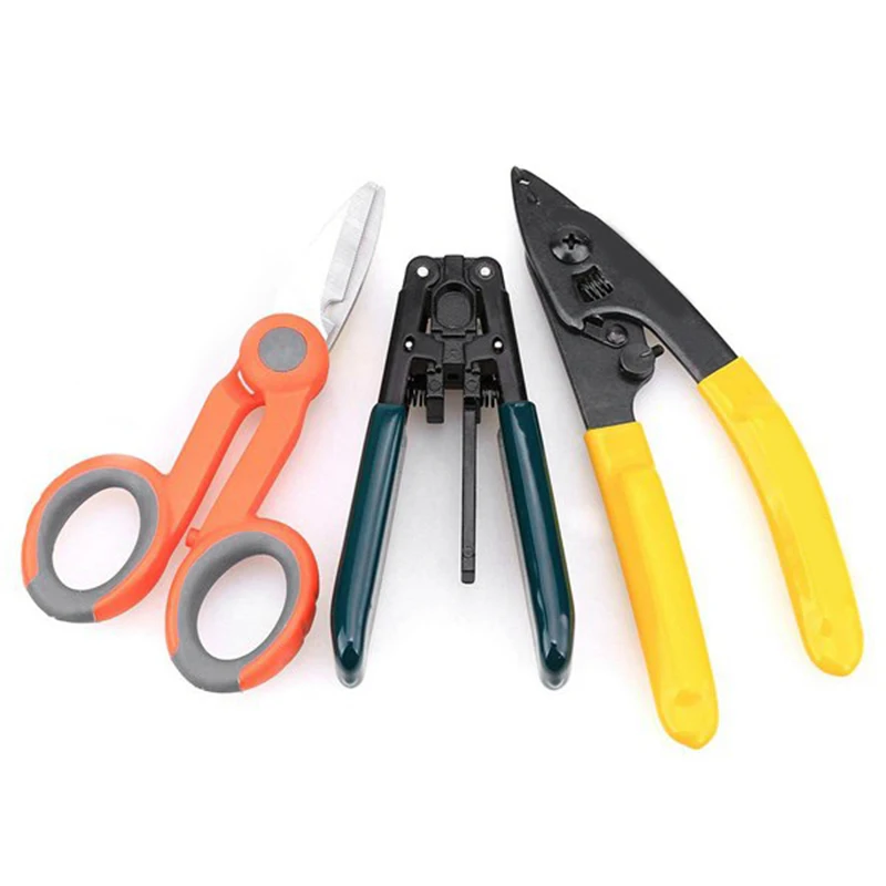 3 in 1 FTTH Splice Fiber Optic Tool Kits CFS-2 Fiber Optic Stripper+CP-FB01 Cable Sheath Stripper+ Scissors
3 in 1 FTTH Splice Fiber Optic Tool Kits CFS-2 Fiber Optic Stripper+CP-FB01 Cable Sheath Stripper+ Scissors